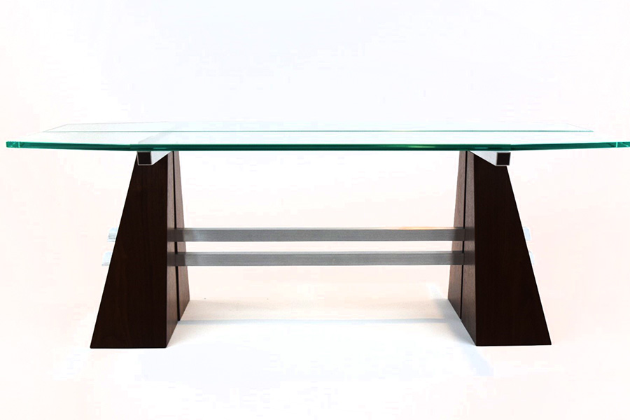 Split Pyramid Coffee Table in Walnut with Brushed Aluminum-image