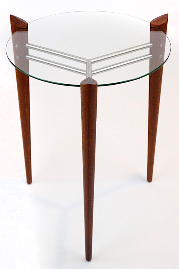 Turned Leg Accent Table in Leopardwood with Stainless Steel-image
