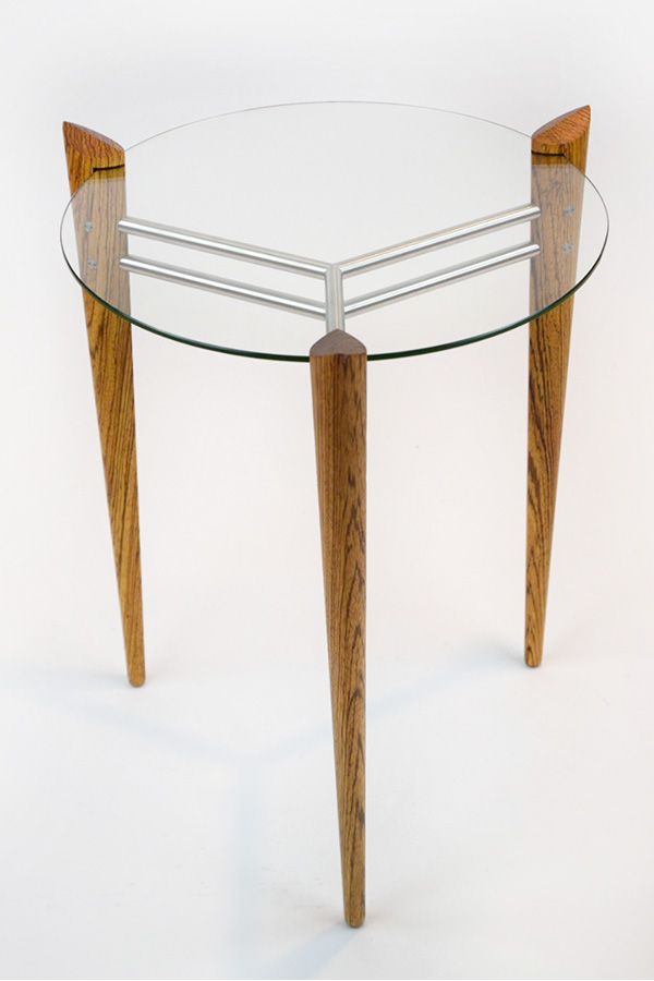 Turned Leg Accent Table Made of Zebrawood with Stainless Steel-image